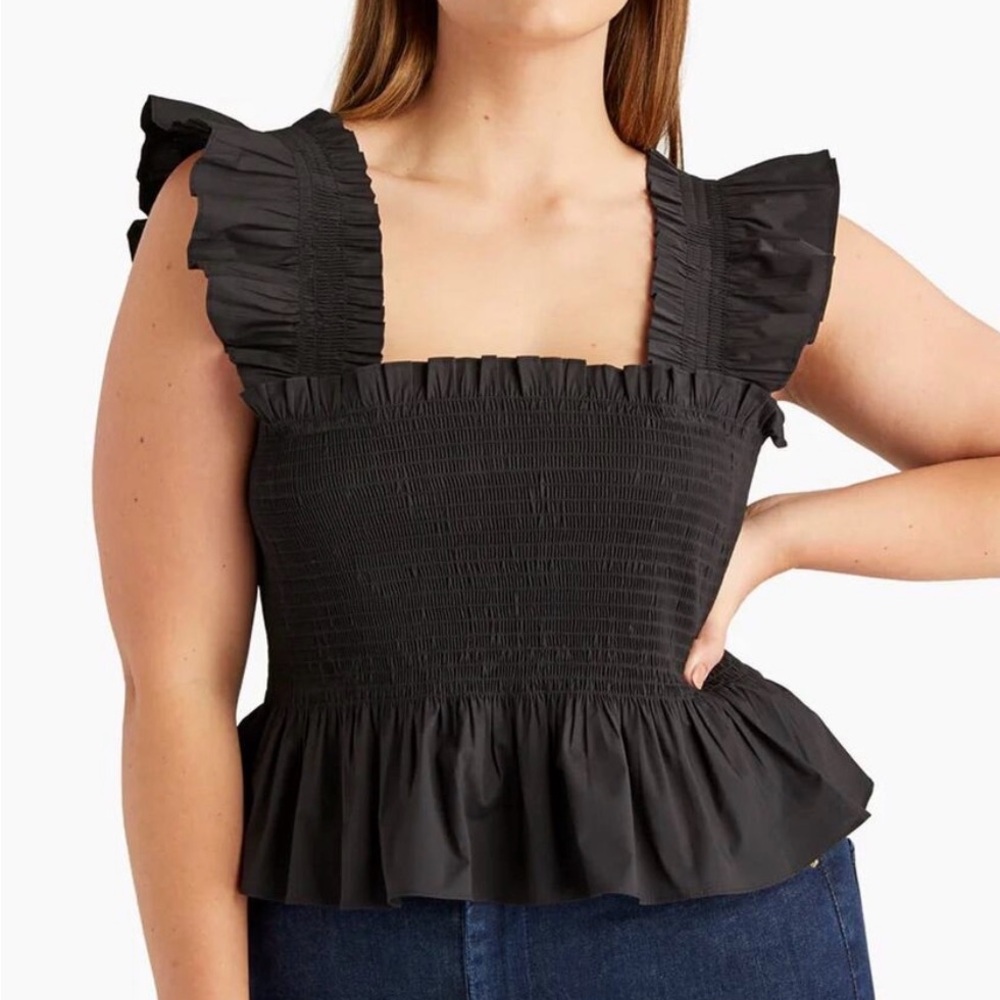 Hill house home Paz smocked top ruffle black size small